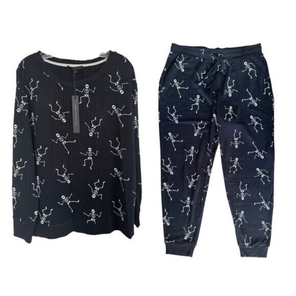 Jane & Delancey Women's Dancing Skeletons Pullover & Jogger Set Size L Black - Picture 1 of 14